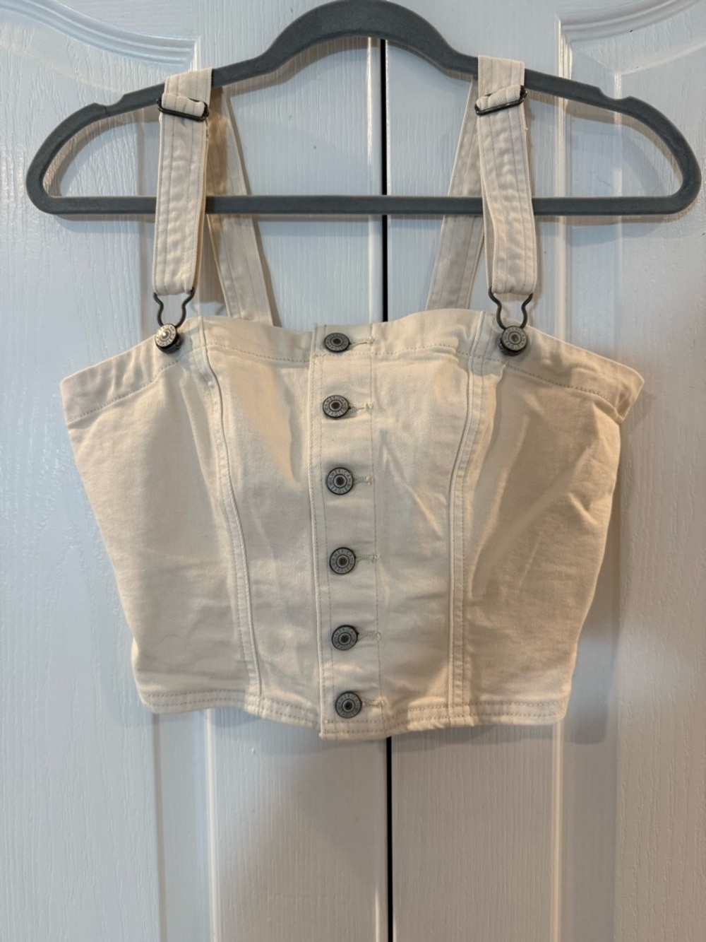 American Eagle Denim Cream Button-Front Corset Crop Top